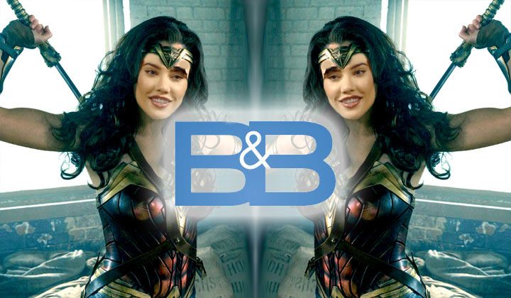 Steffy adn Zoe dressed as Wonder Woman