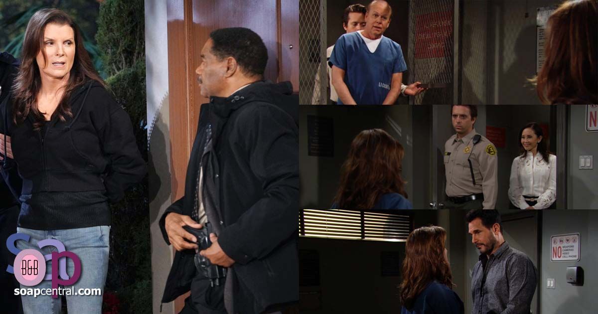 Bill called the police on Sheila, but vowed to get her out of jail. Steffy worried Bill would tell the police Taylor had shot him. Mike and Li visited Sheila in jail.