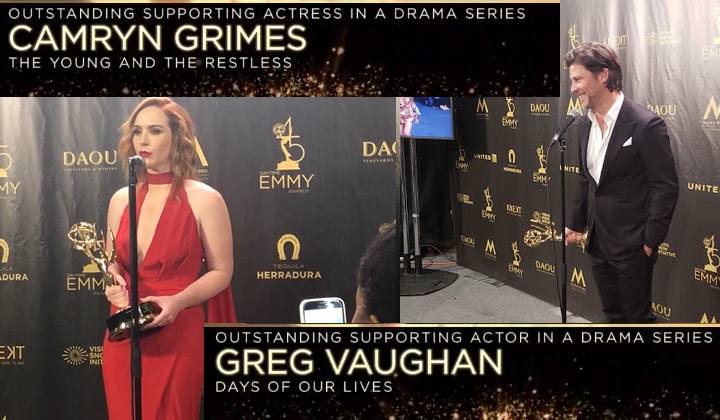 Greg Vaughan and Camryn Grimes win Outstanding Supporting Actor and Actress at the 2018 Daytime Emmys