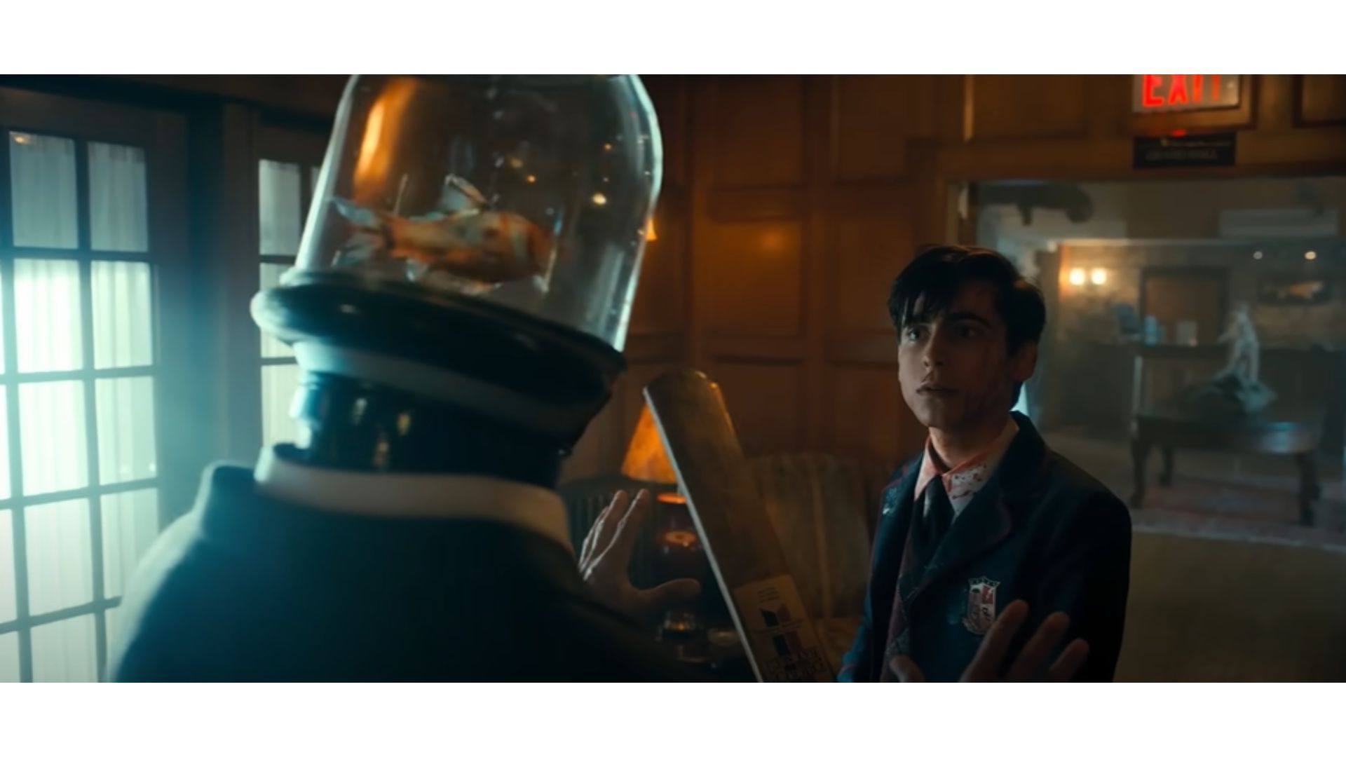 Five (Aidan Gallagher) and A.J. Carmichael (Robin Atkin Downes) in The Umbrella Academy Season 2 (Image via Netflix)