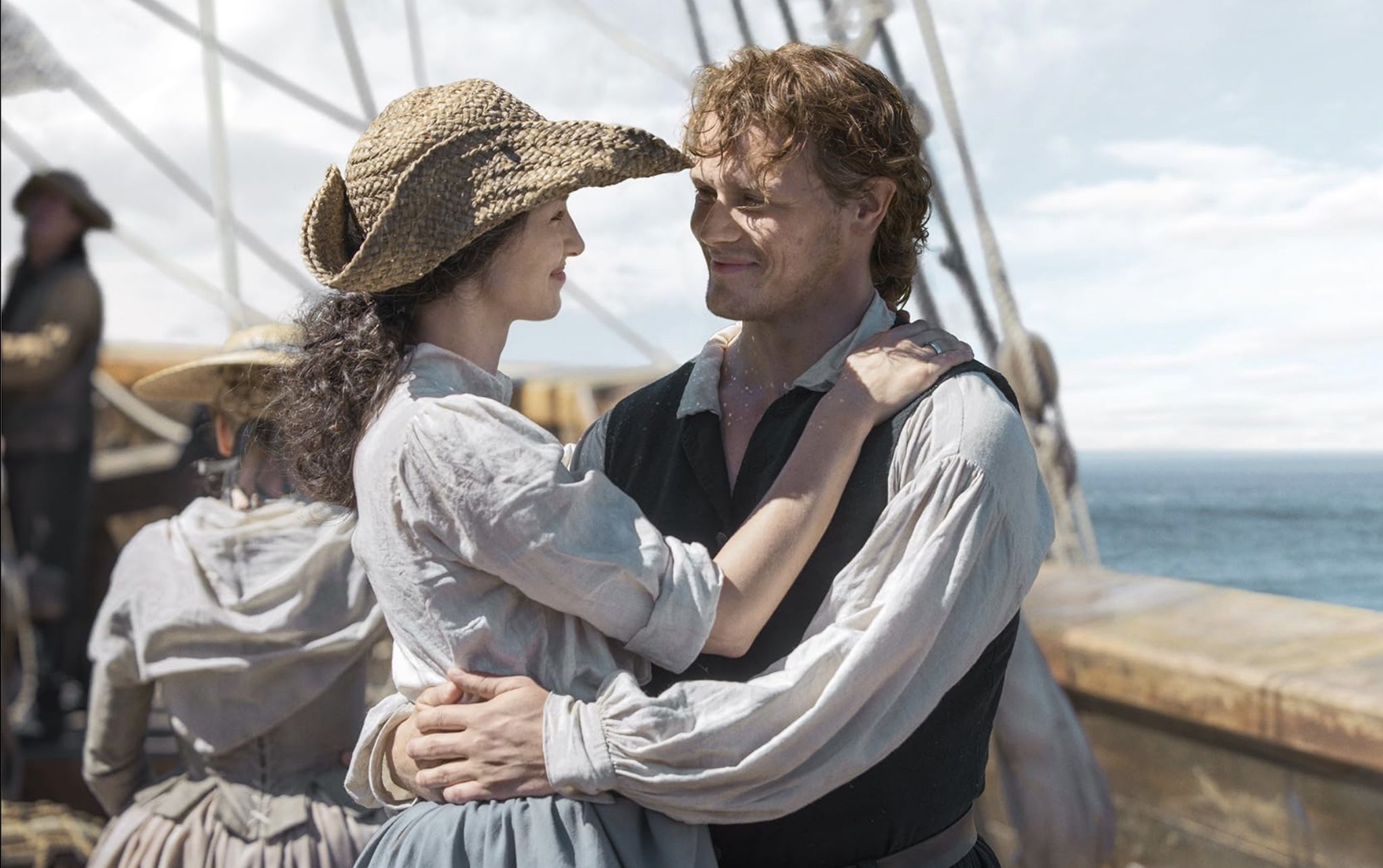 Caitr&iacute;ona Balfe plays Claire and Sam Heughan plays Jamie on Outlander Season 8 (Image via Starz Entertainment, LLC)