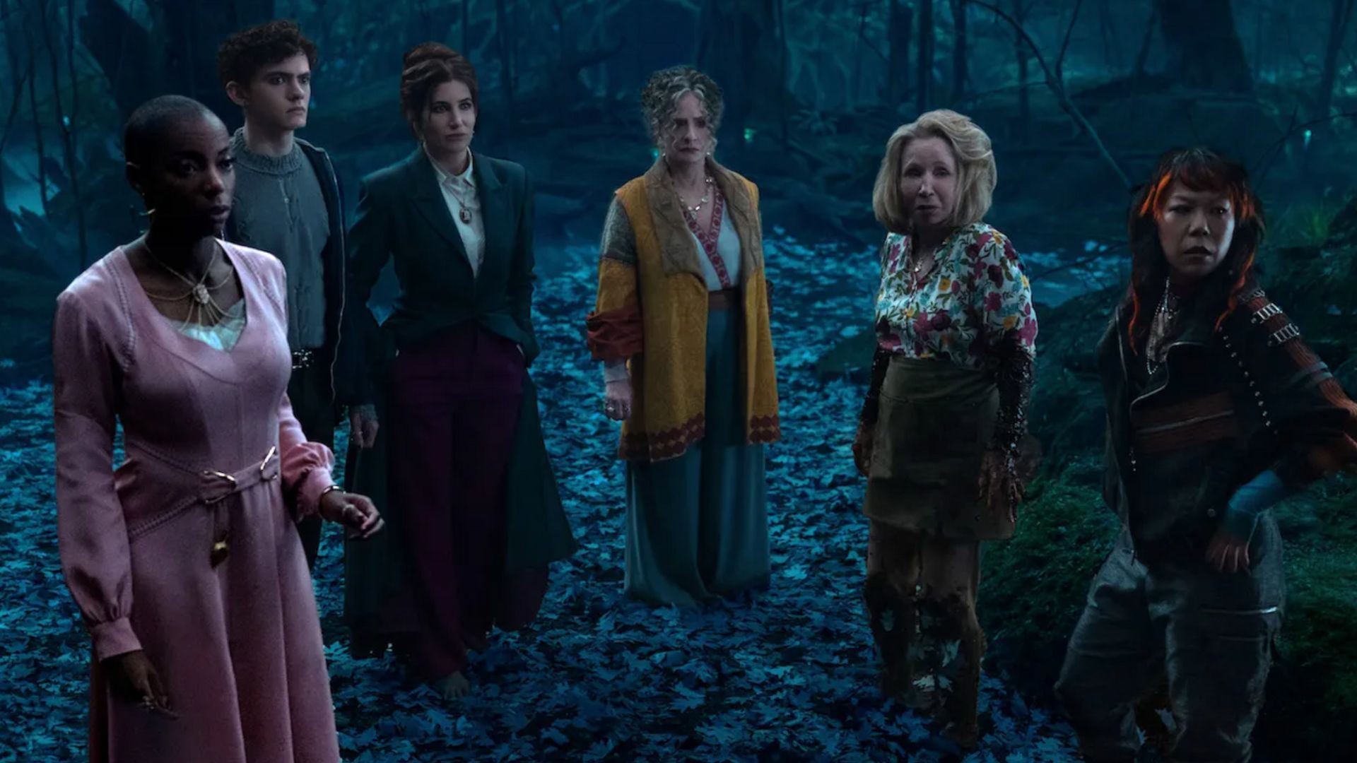 Agatha Harkness&#039; coven in a still from Agatha All Along&#039;s trailer | Image Source: Disney Plus