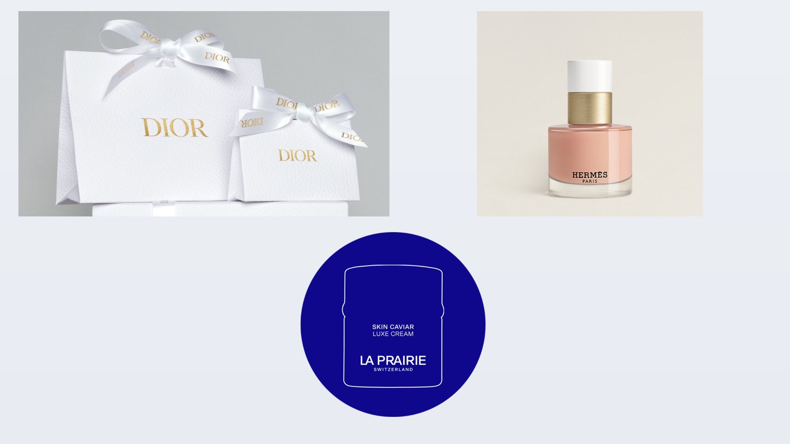 What brands make it to the top of the luxe list? (Images via La Prairie, Dior, Hermes Beauty)