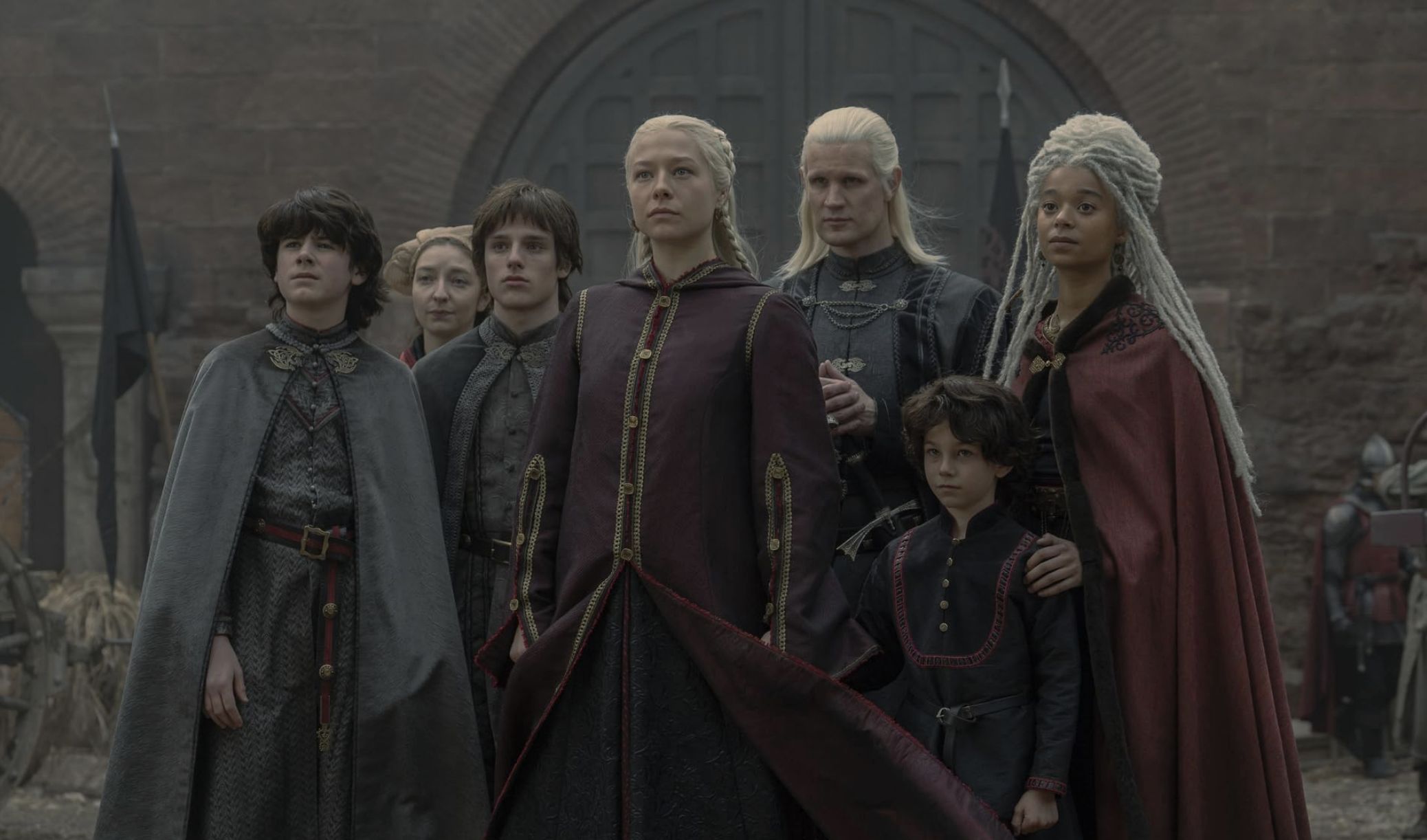 Elliot Grihault, Matt Smith, Jordon Stevens, Harry Collett, Emma D&#039;Arcy, and Phoebe Campbell in House of the Dragon (Image via HBO Max)