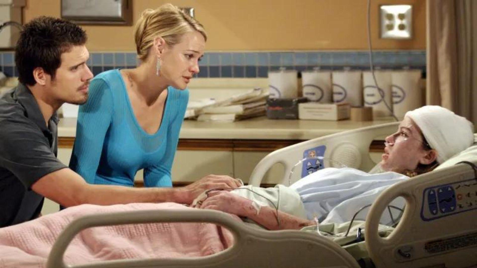 Sharon at Cassie&#039;s bedside on The Young and the Restless | Image Source: CBS