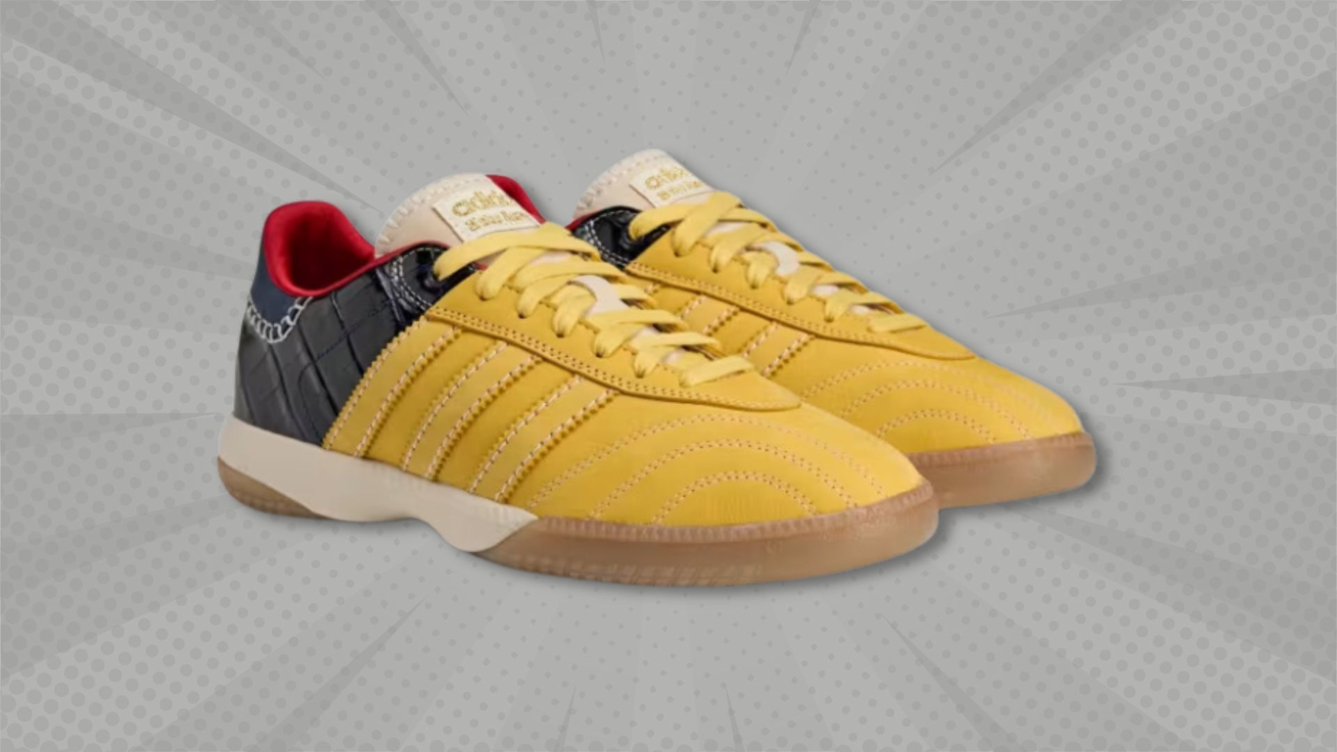 Wales Bonner MN Samba Shoes (St Fade Gold / Collegiate Navy). Image via Adidas.