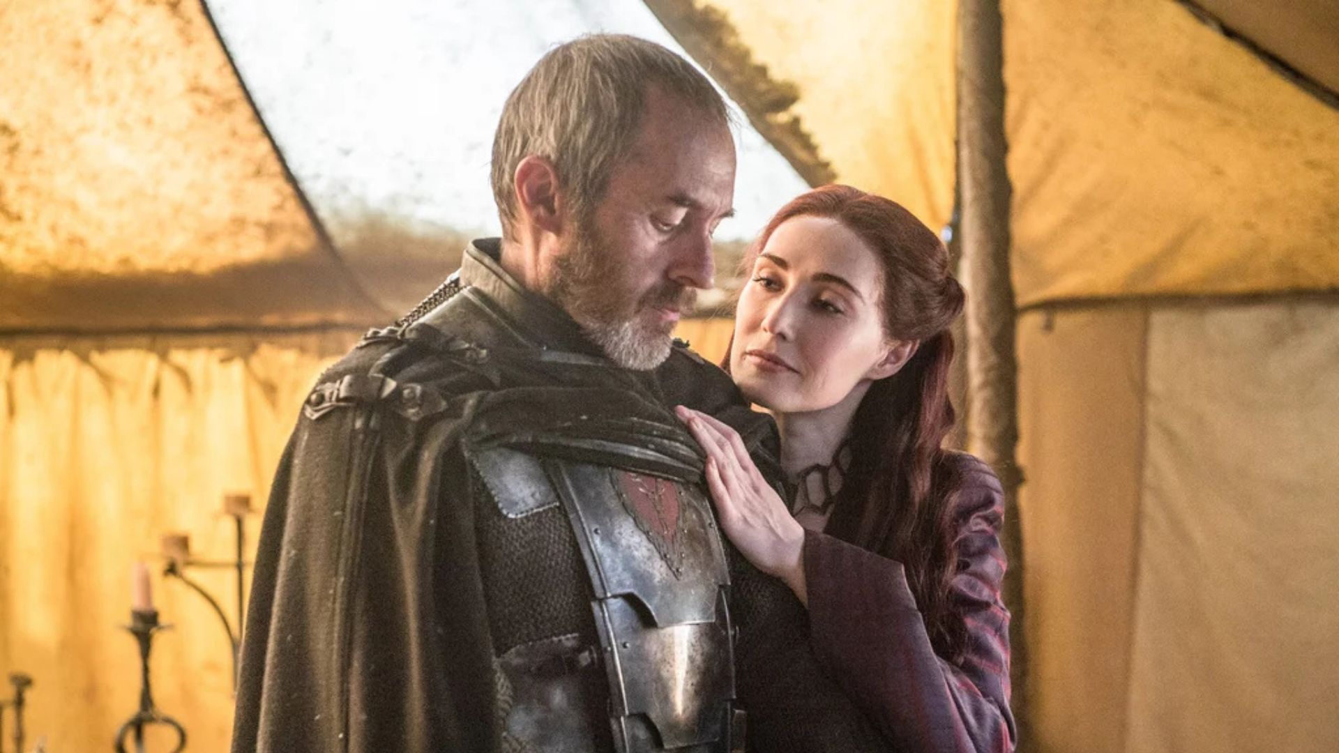 Stannis Baratheon with one of his biggest support in the show Melisandre | Image via HBO