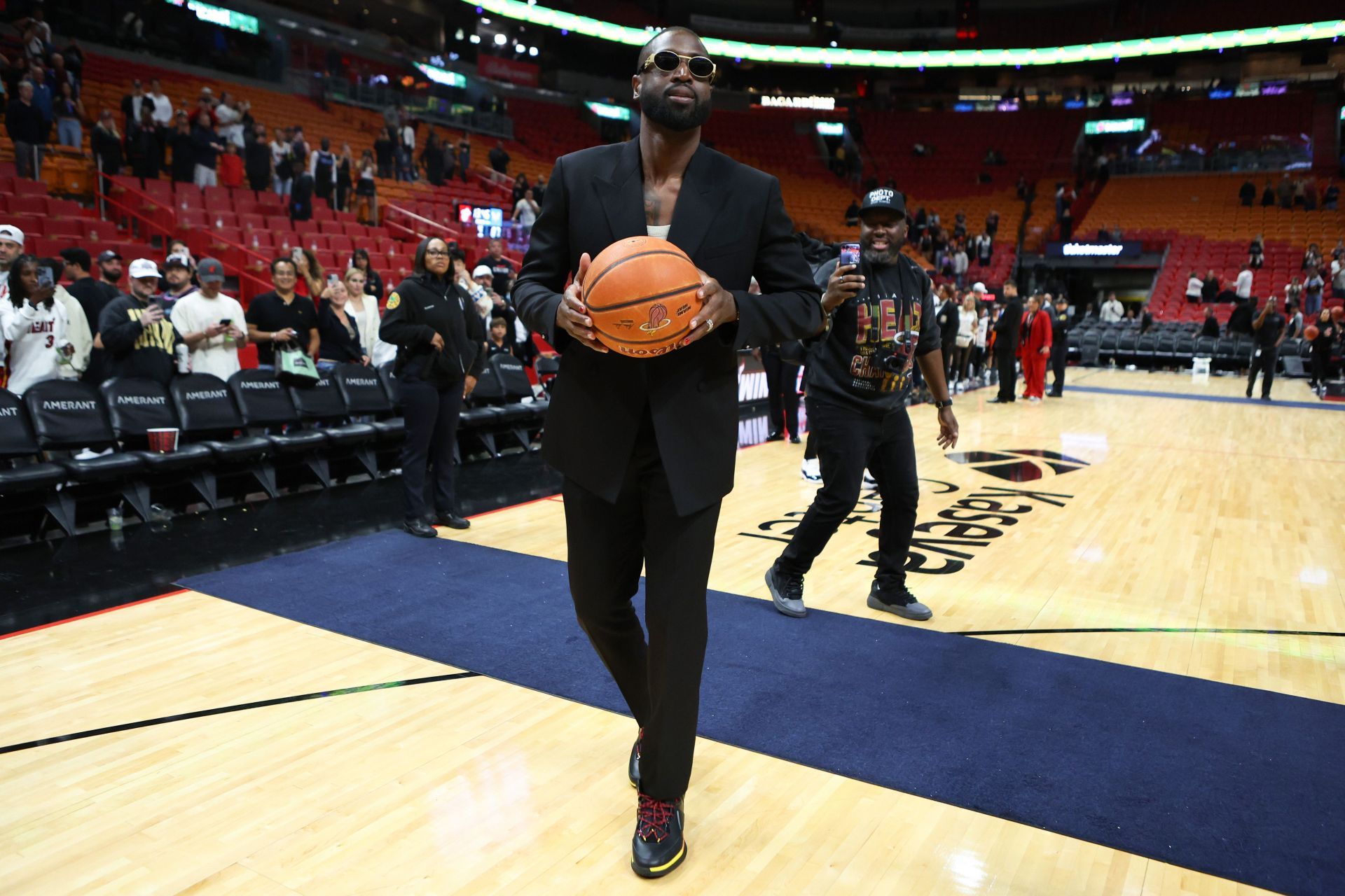 Wade attends the Charlotte Hornets and Miami Heat game in January 2024 (Image via Megan Briggs/Getty Images)