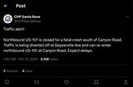 Santa Rosa CHP info on Gerysville Accident (Image via X / @CHPSantaRosa)