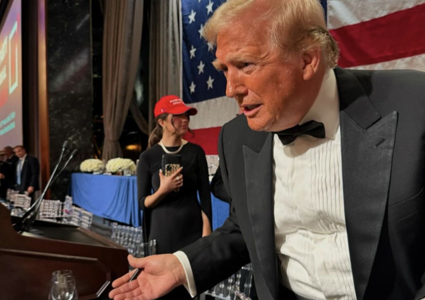 Donald Trump at the Al Smith dinner (Image via Instagram/@marksimonenyc)