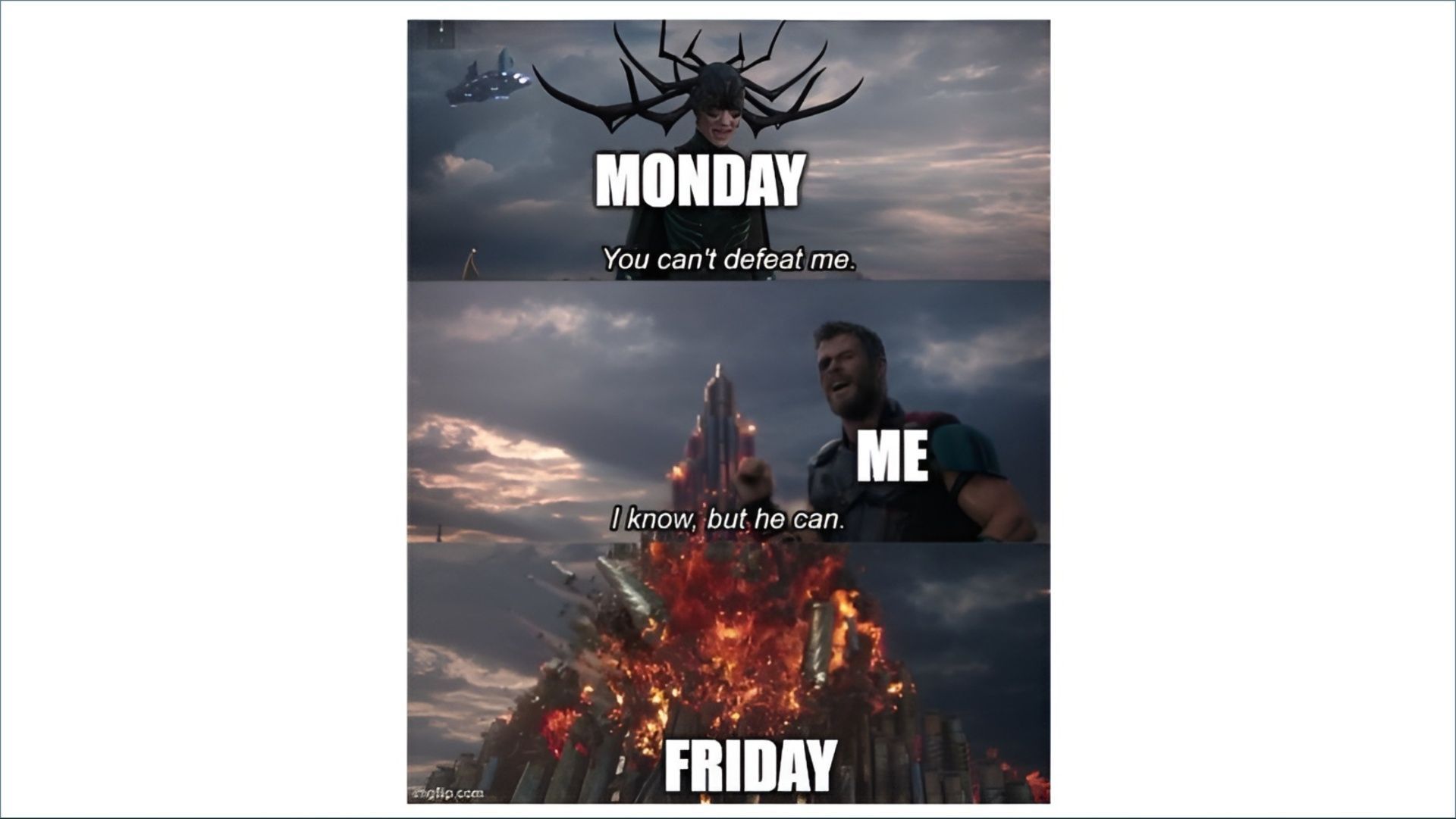 Thor and Hella meme about Friyay (Image via imgflip.com)