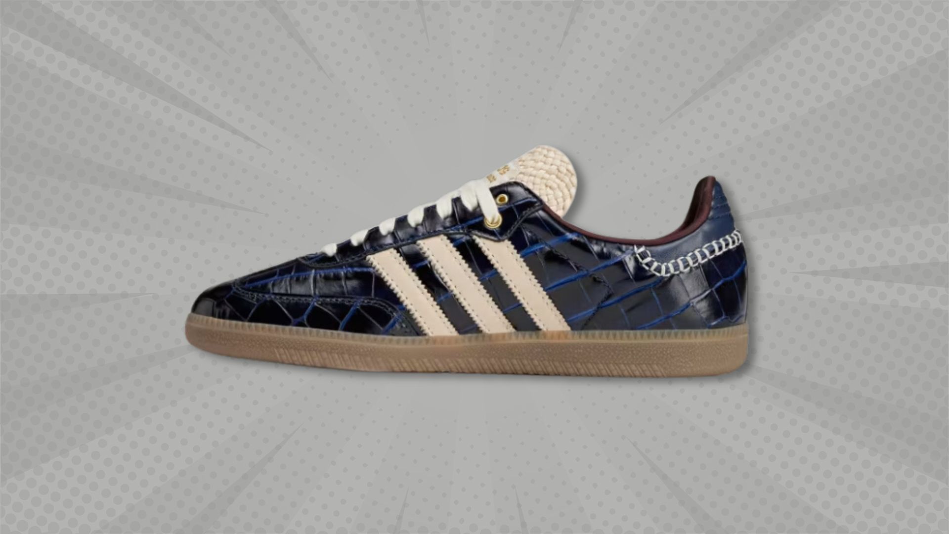 Wales Bonner Samba Shoes (Collegiate Navy / Wonder White / Night Red). Image via Adidas.