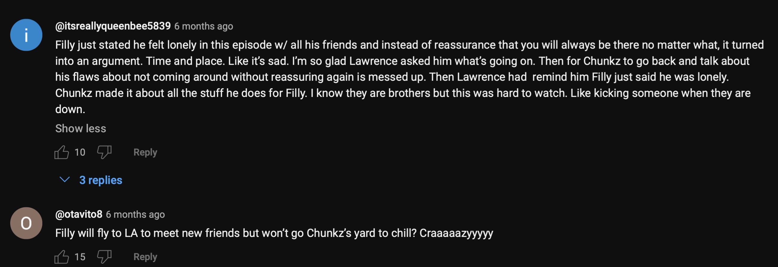 Fans&#039; comments on YouTube (Image viaYouTube/@The Chunkz and Filly Show)