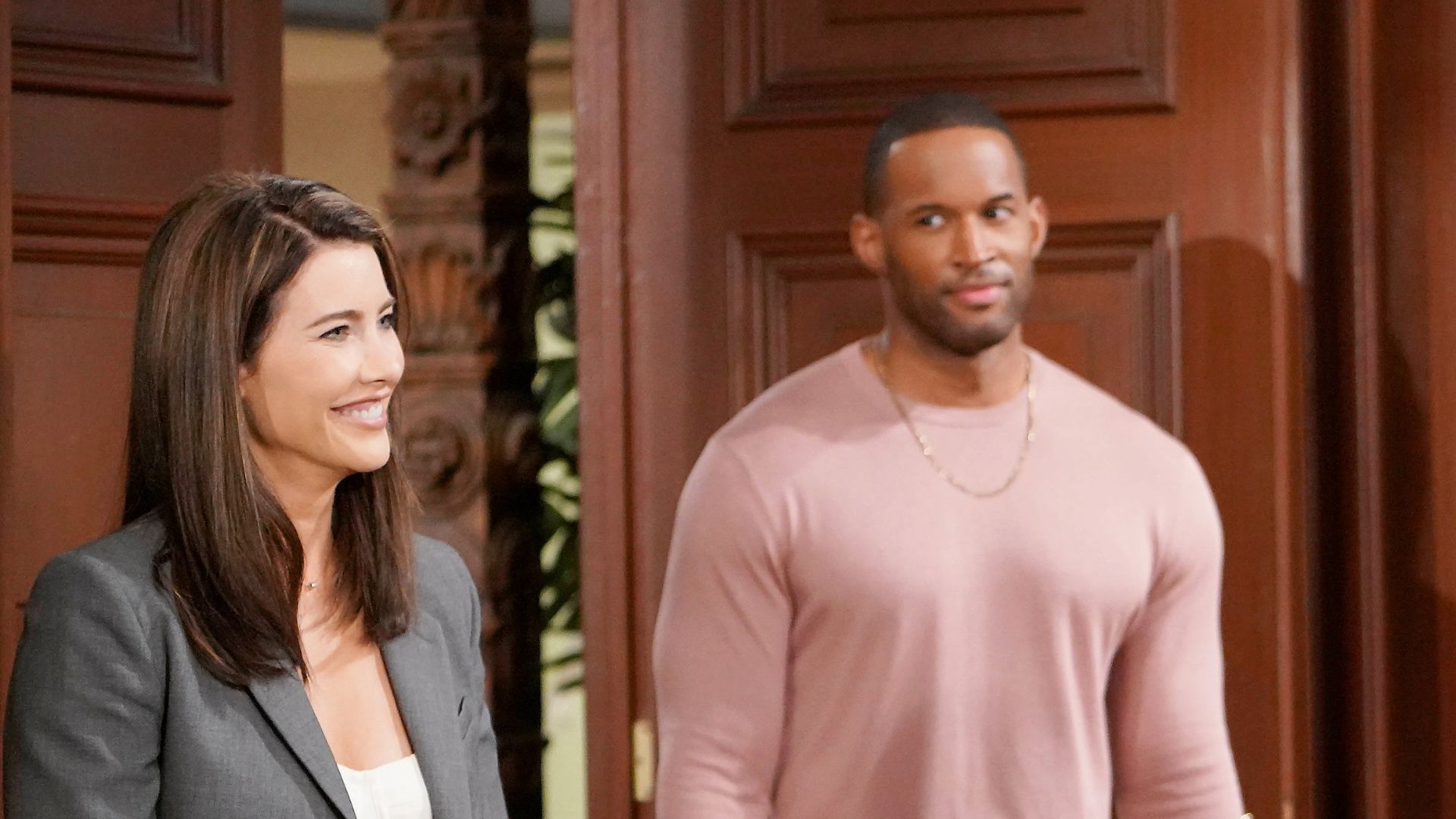 Steffy laughs while Carter watches on The Bold and the Beautiful | Image Source: CBS/JPI