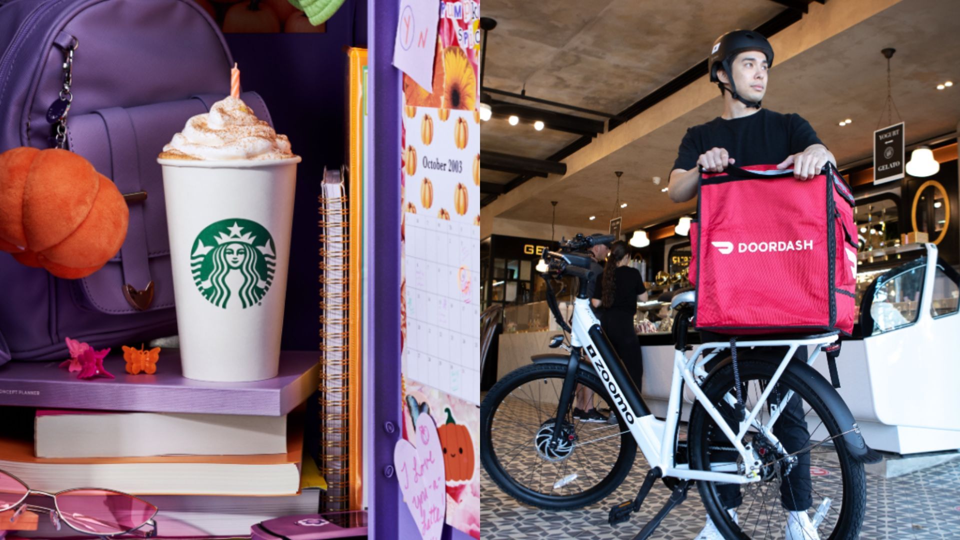 Starbucks partners with DoorDash to offer an in-app delivery (Images via X/@Starbucks and @DoorDash)