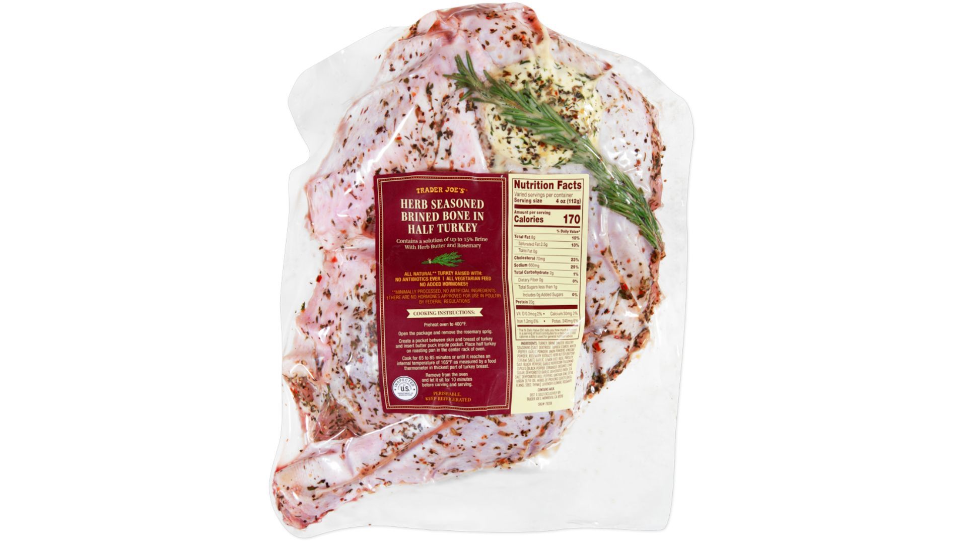 Herb-seasoned Brined Bone-In Half Turkey (Image via Trader Joe&#039;s)