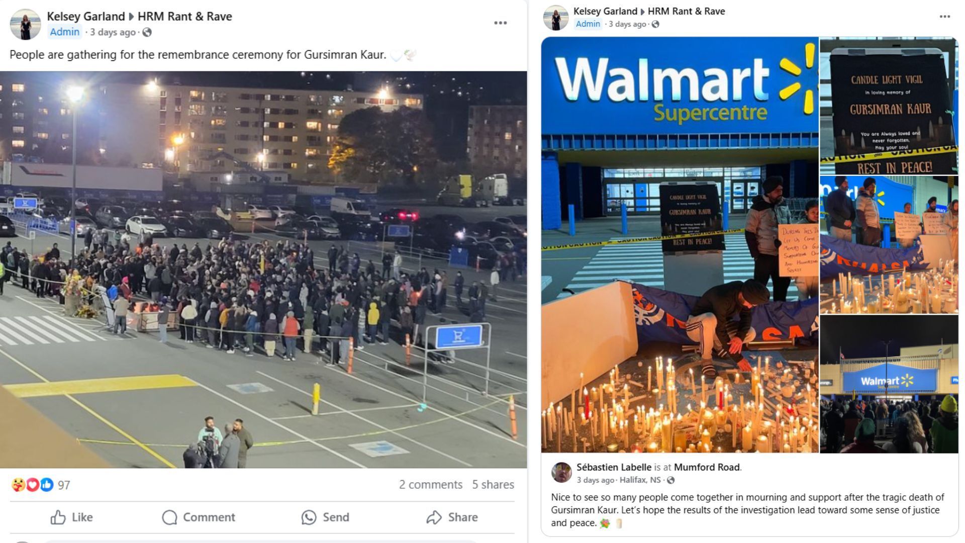 People gather outside Halifax Walmart to honor Gursimran Kaur (Image via Facebook)