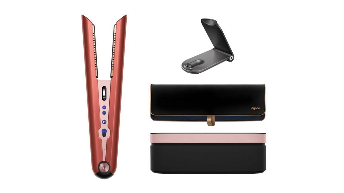 Dyson Corrale&trade; styler straightener + attachments in Strawberry Bronze/Blush Pink (Image via Dyson)