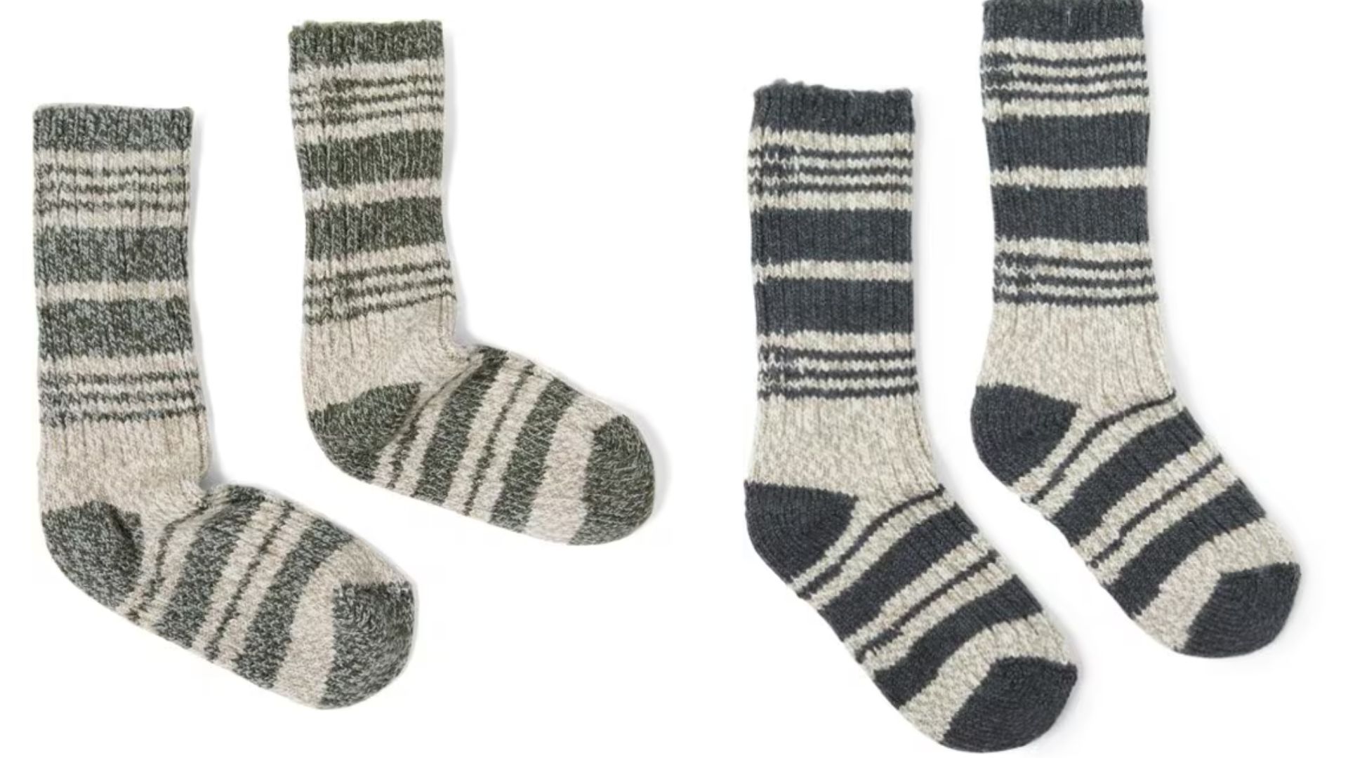 REI Co-op Nook Crew Stripe Socks in Army Cot Green &amp; Asphalt (Image via REI)