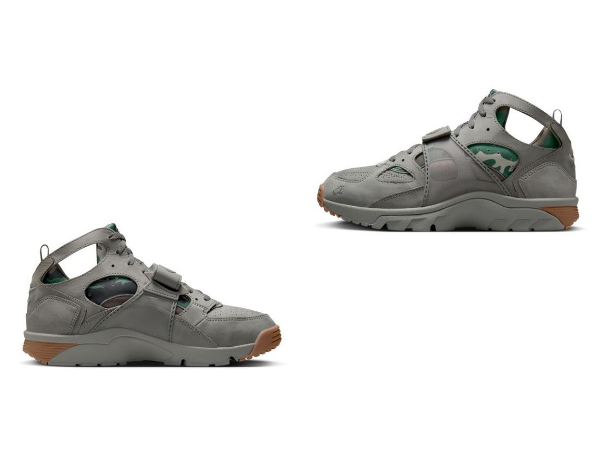 Corteiz x Nike Air Trainer Huarache &quot;Gully Grey&quot; sneakers (image via Corteiz)