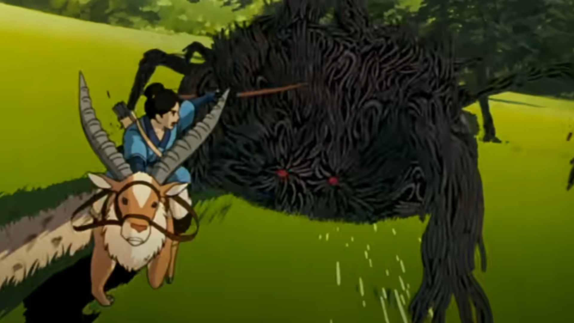 Ashitaka battles a cursed beast in &quot;Princess Mononoke&quot; / Image Source: Crunchyroll Store Australia