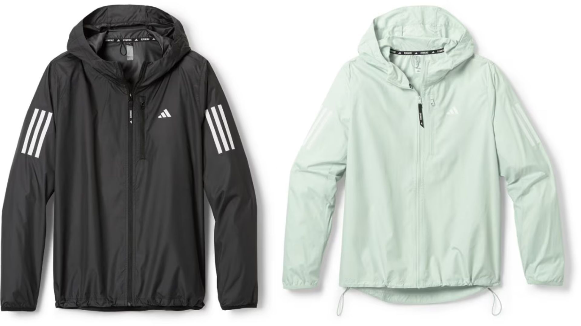 adidas Own The Run Base Jacket in Black &amp; Linen Green (Image via REI)