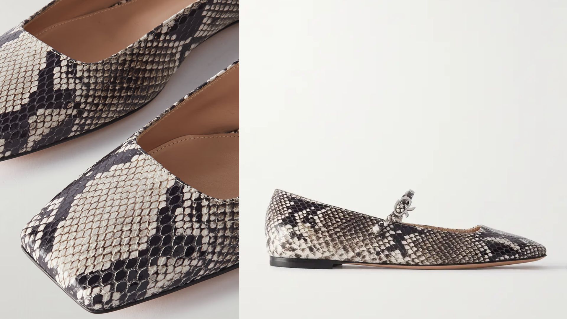 GIANVITO ROSSI Borneo snake-effect leather Mary Jane flats (Image via Net-a-porter)