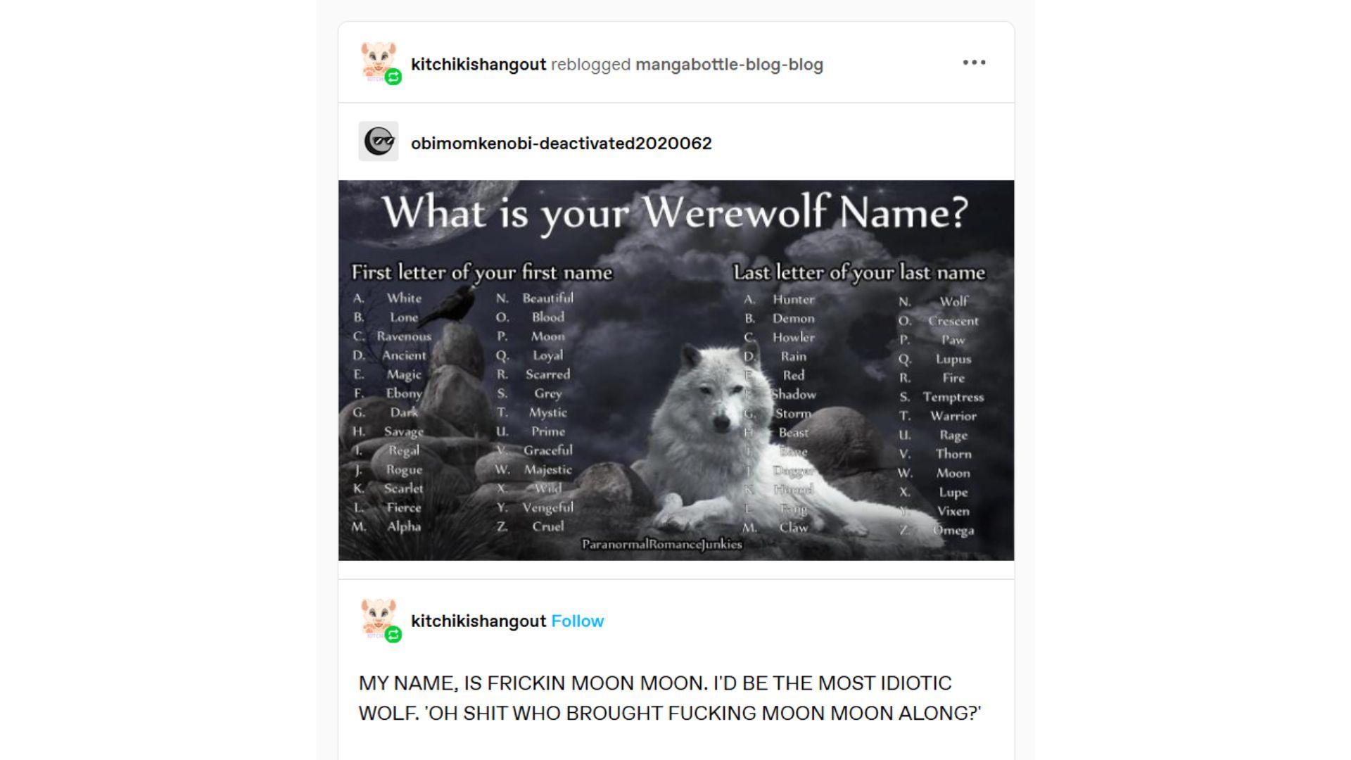 The original Tumblr post that gave rise to the Moon Moon meme (Image via kitchikishangout/Tumblr)