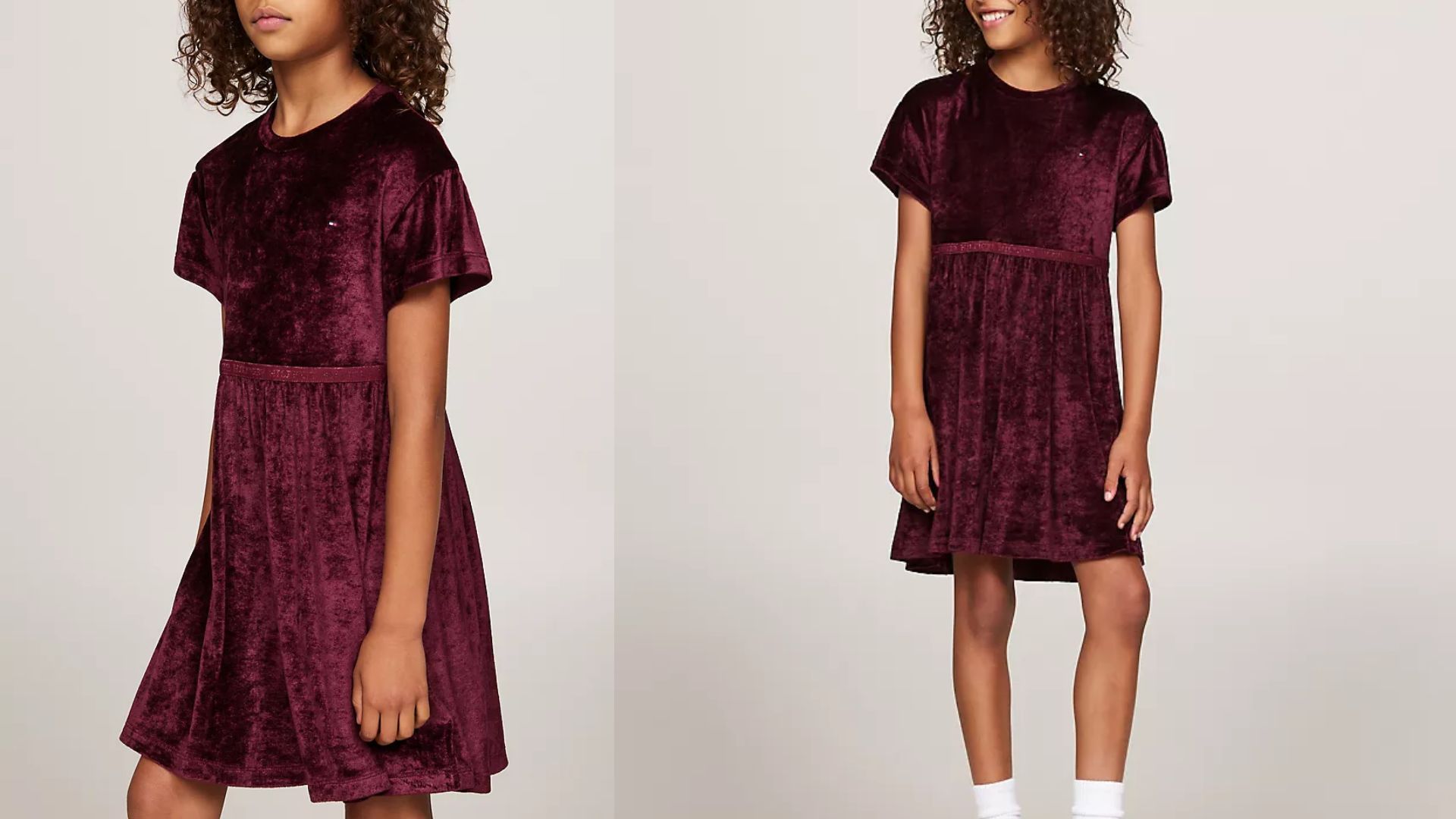 Kids&#039; Short-Sleeve Hilfiger Velour Dress (Image via Tommy Hilfiger)