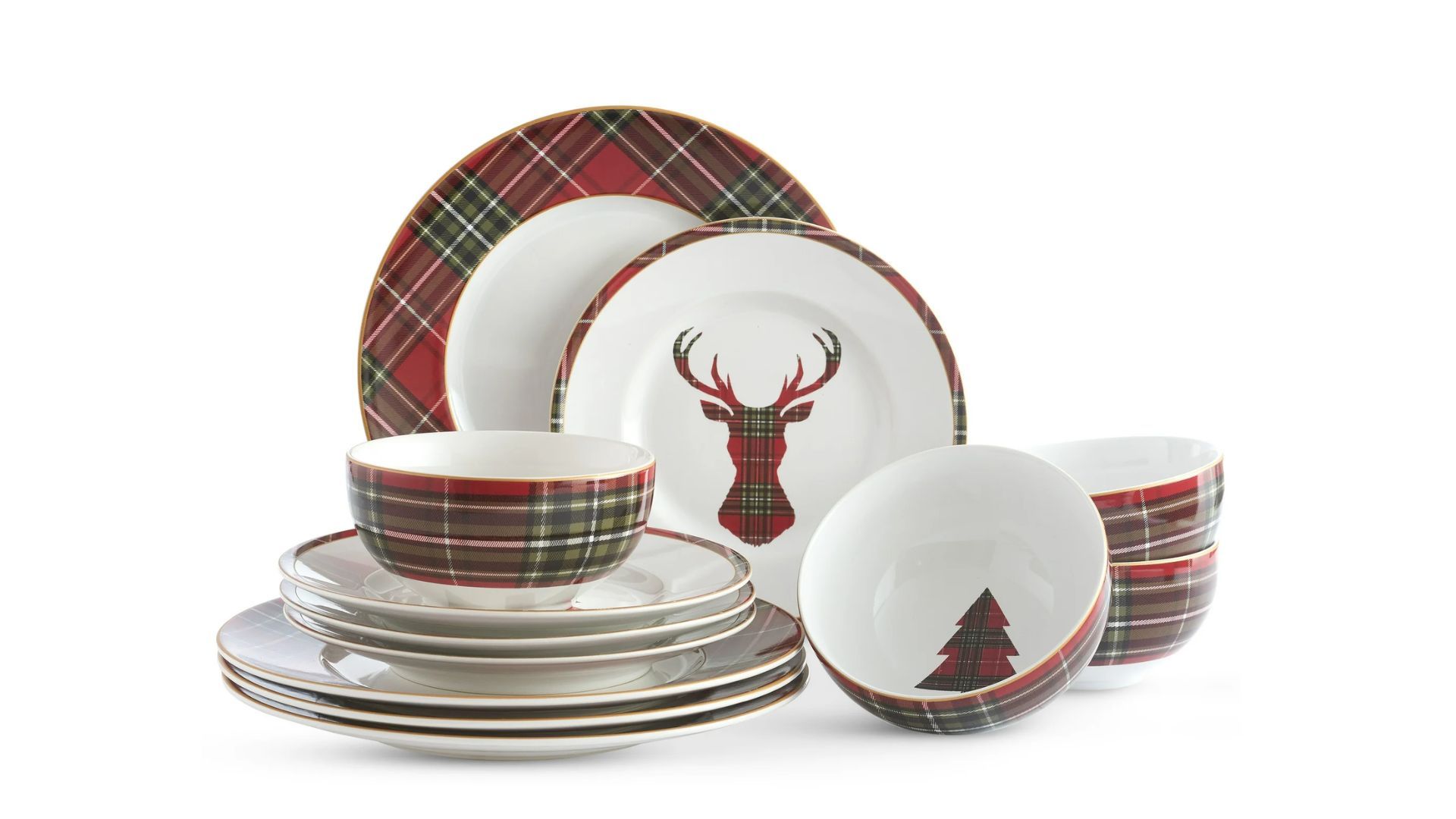 Wexford Red Plaid Holiday Porcelain Dinnerware Collection (Image via Walmart)