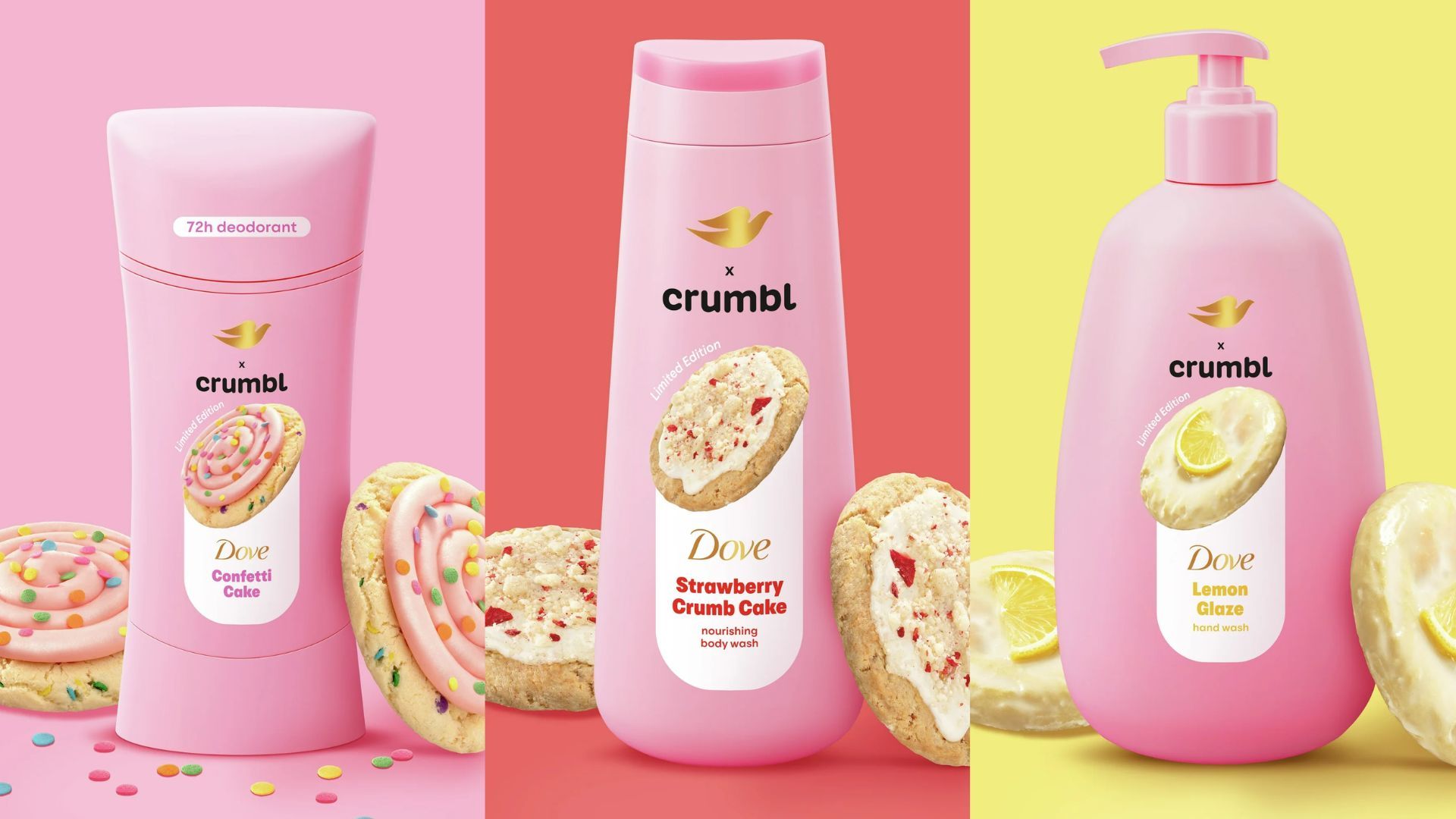 Dove has collaborated with the popular cookie brand, Crumbl, to release a limited-edition collection of body care products that smell like your favorite cookies (Image via Walmart)