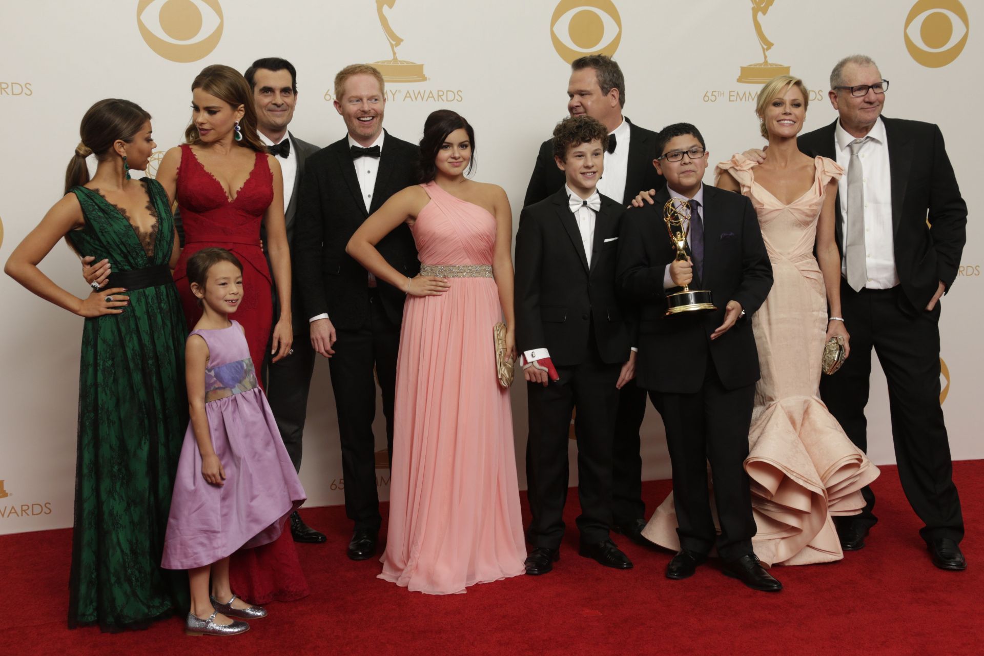 The cast of the Outstanding Comedy Series, MODERN FAMILY at the 65th Annual Primetime Emmy Awards S - Source: Getty