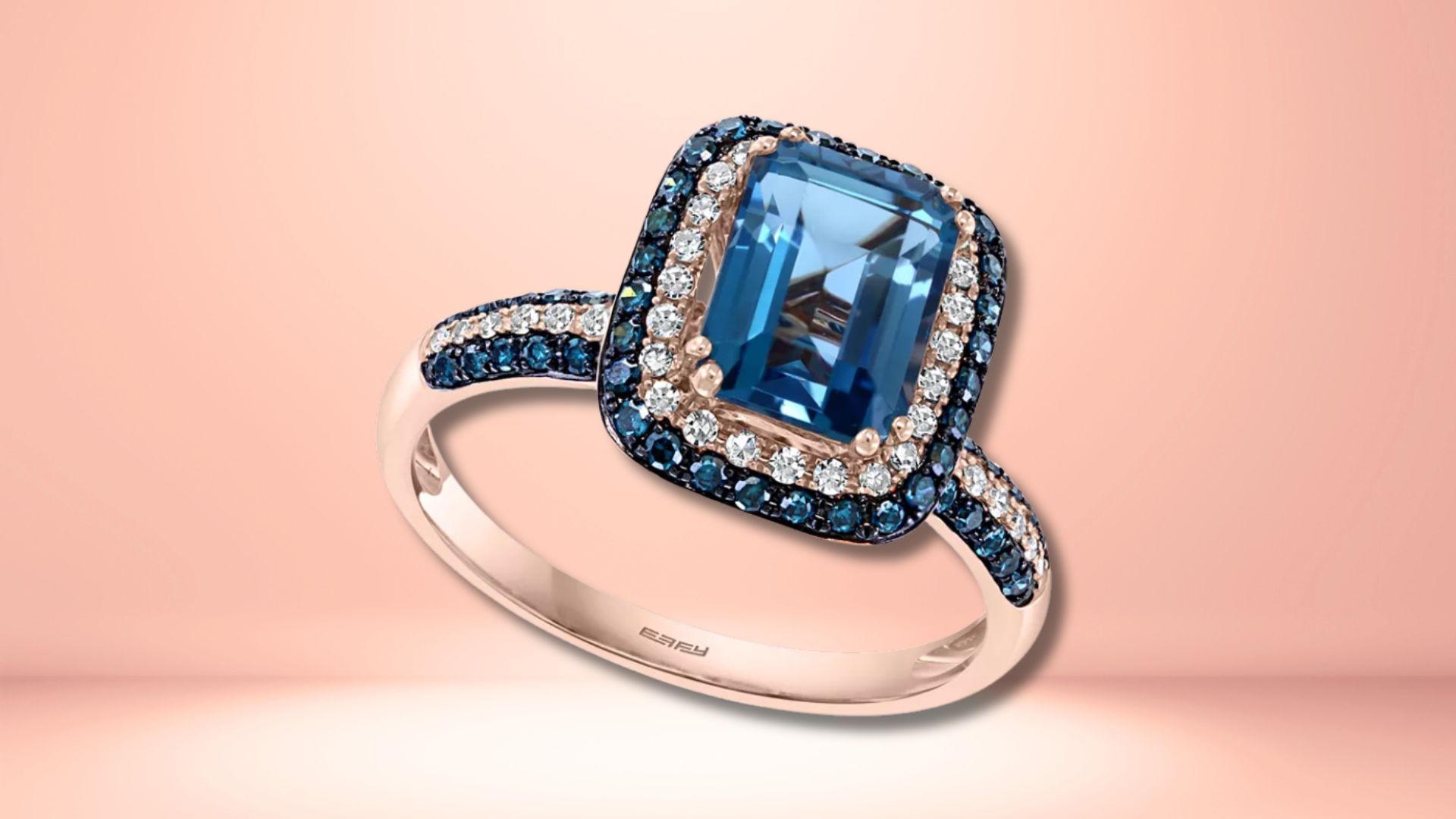 Effy London Blue Topaz Diamond Statement Ring in 14k Rose Gold (Image via Macy&rsquo;s)