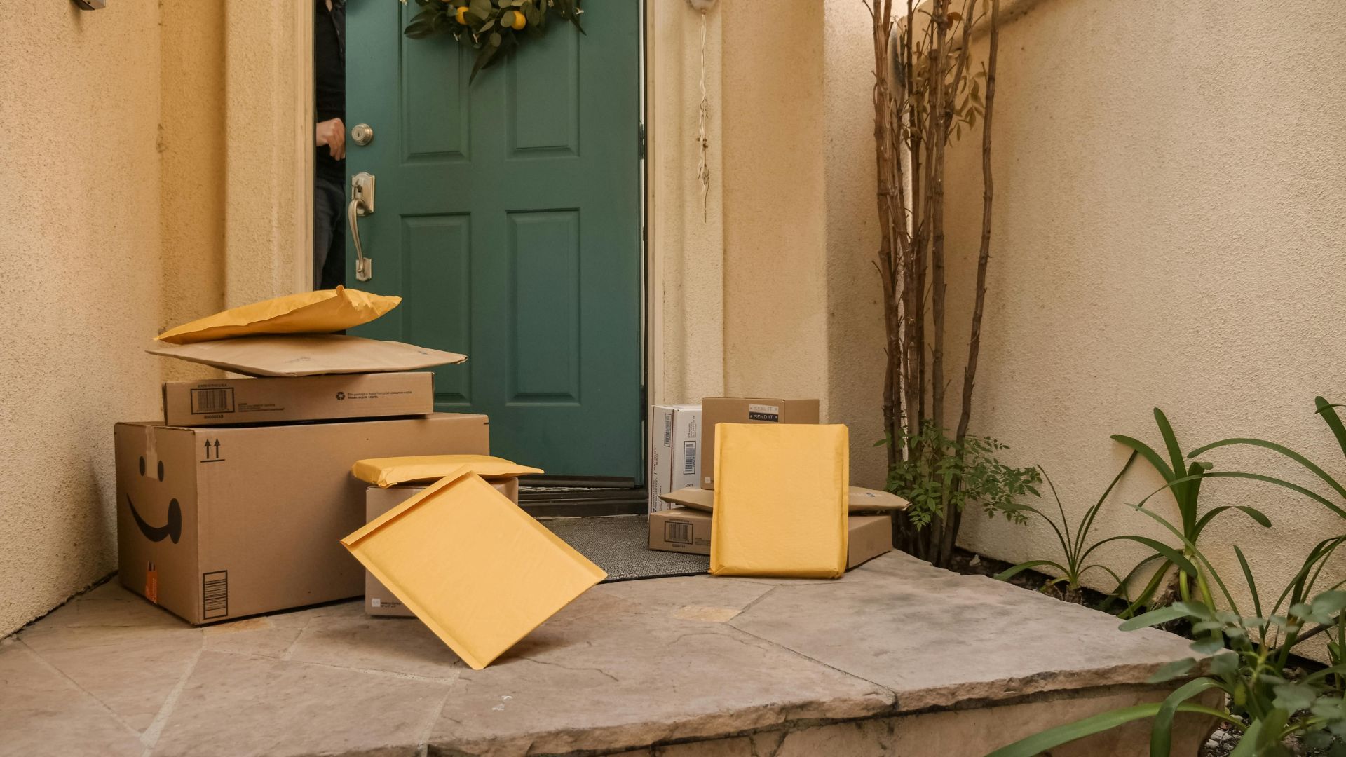 Packages lying on a house
