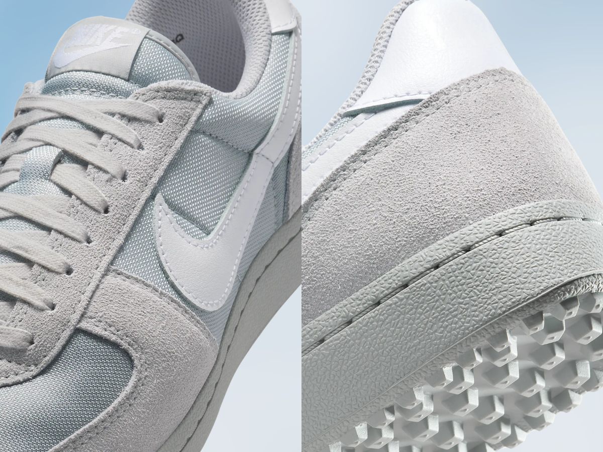 Close-up of the Nike Field General, highlighting its suede upper, stitched Swoosh, and waffle outsole. (Image via Nike)