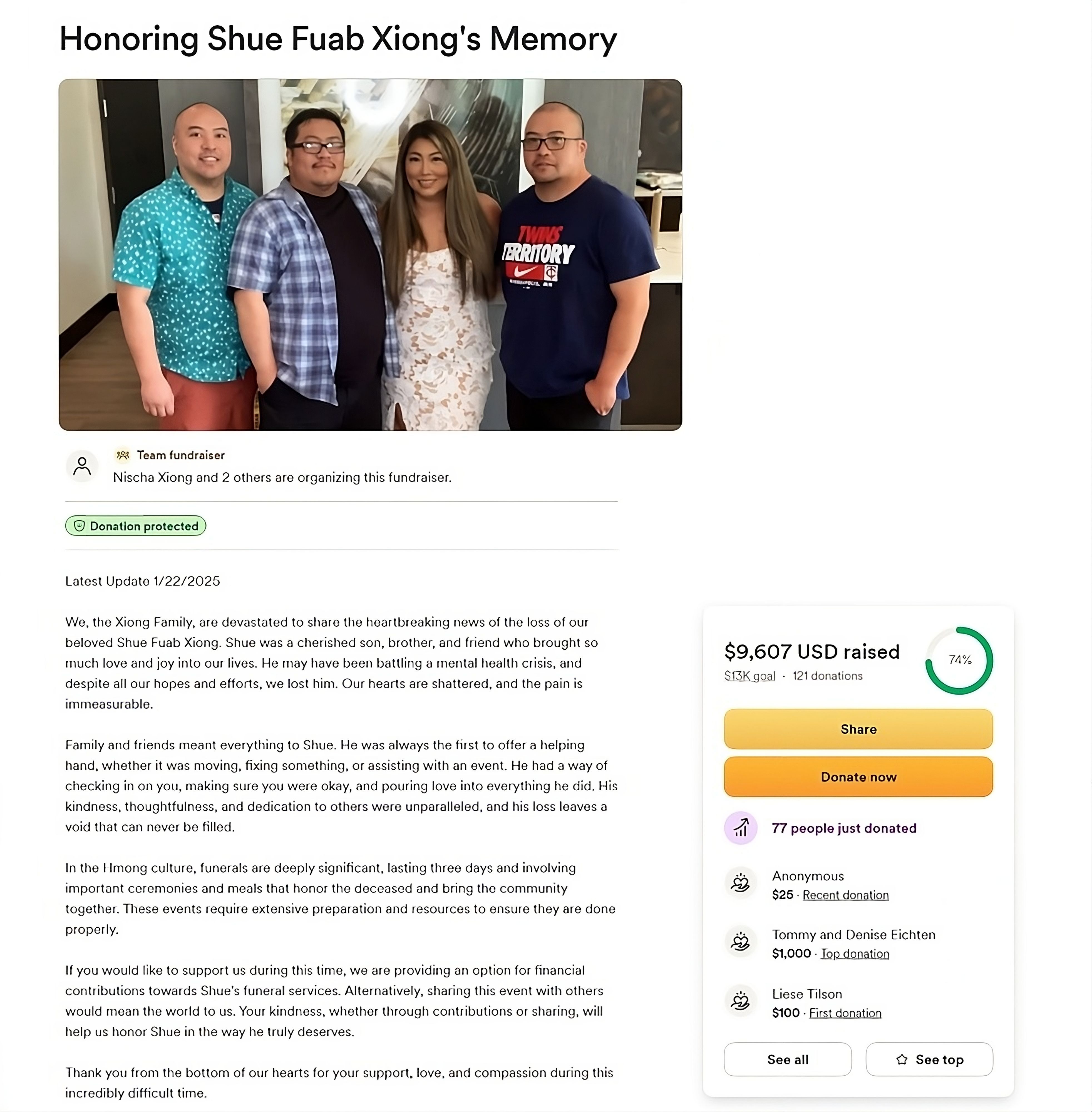 Shue Xiong GoFundMe Campaign Page