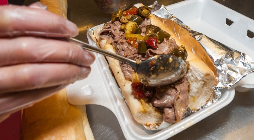 Italian beef sandwich from Serrelli&#039;s Finer Foods. (Image via INstagram/@serrellisfinerfoods)