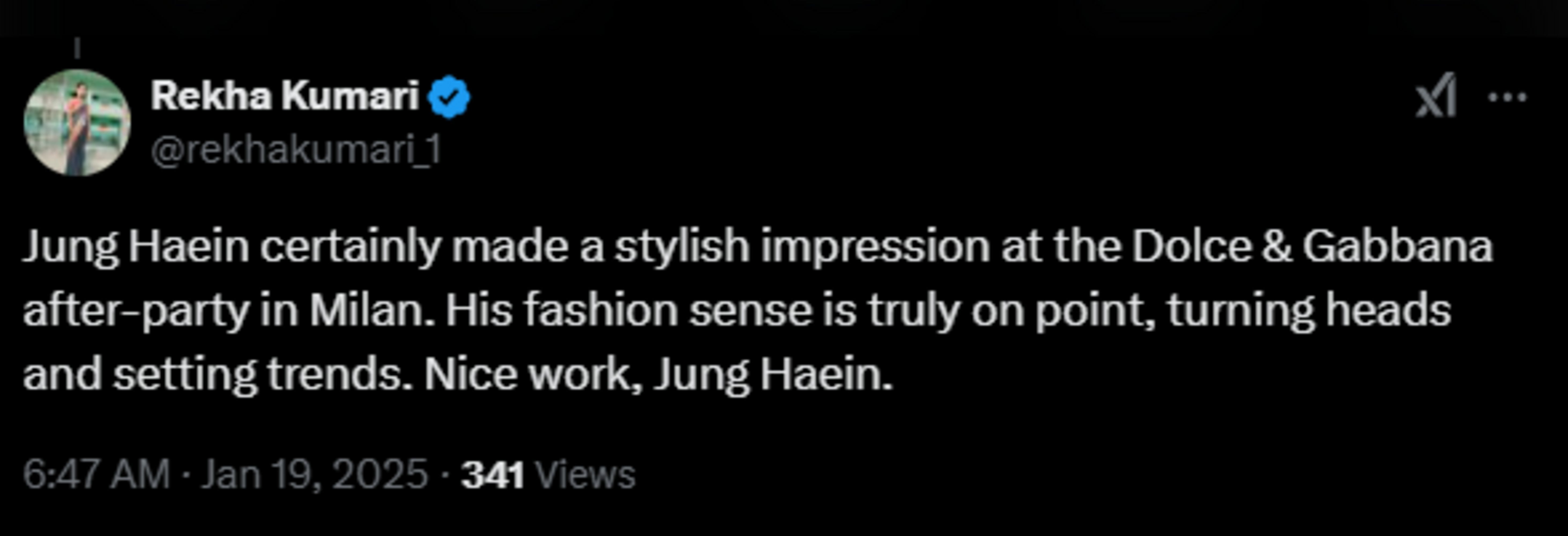 Fans reaction to Jung Hae-in&rsquo;s look for D&amp;G FW25 After Party (Image via X)