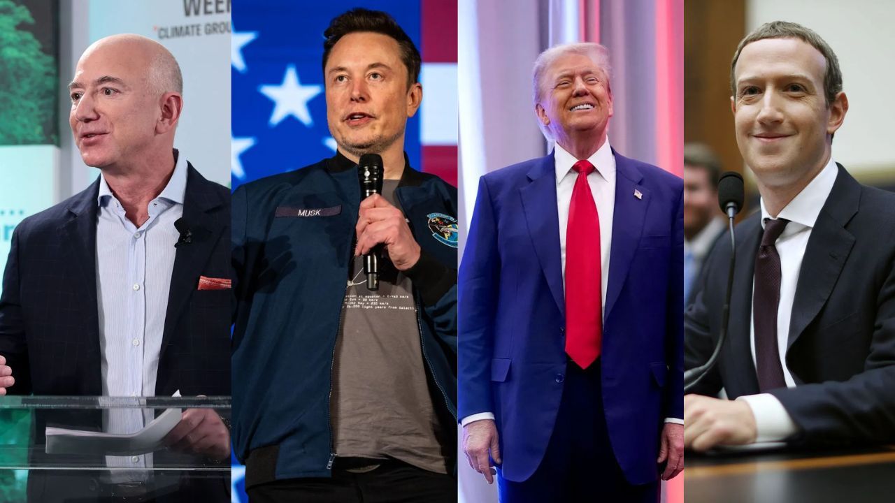 Bezos, Trump, Musk and Zuckerberg via Getty Images