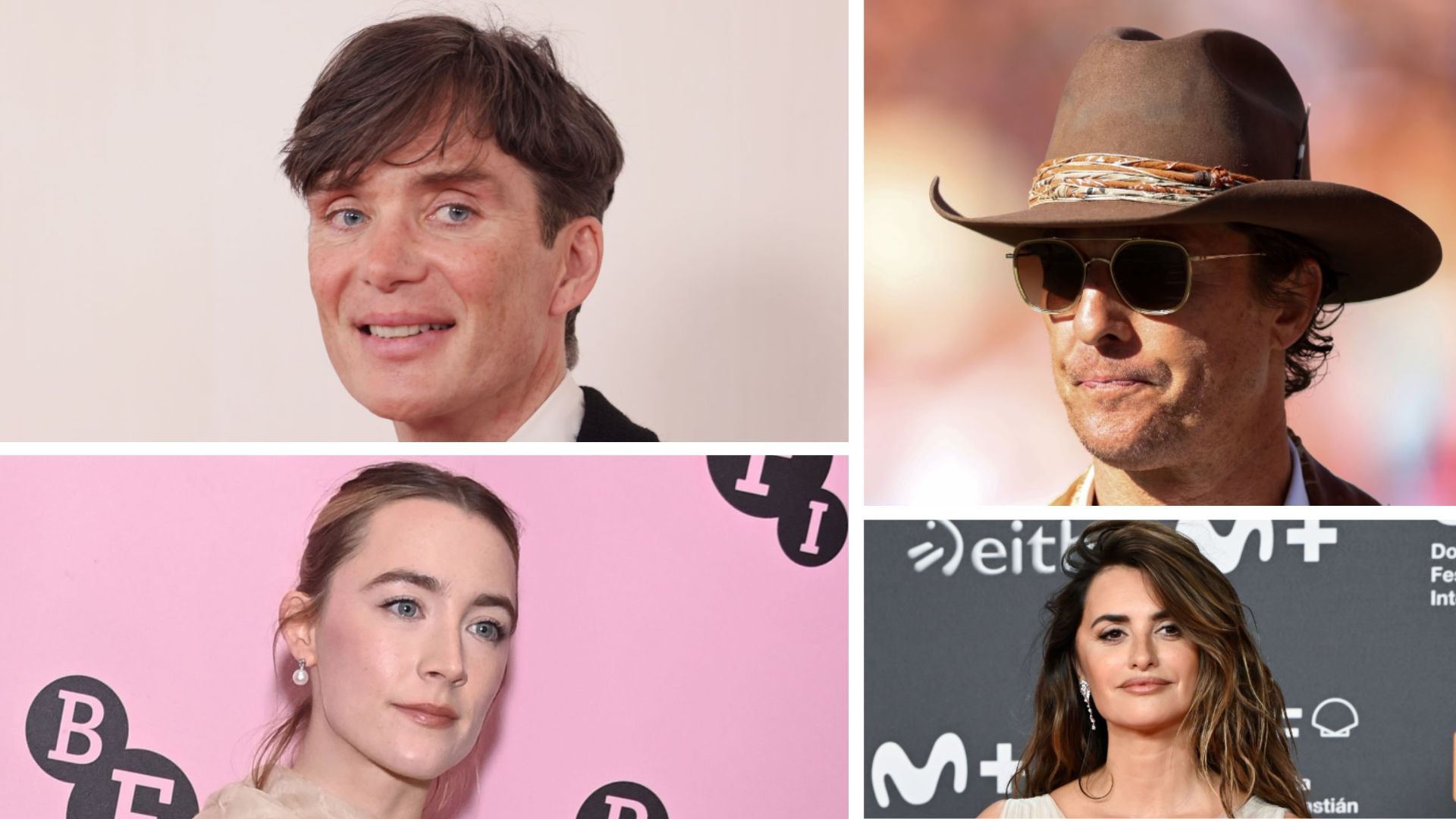 Cillian Murphy, Matthew McConaughey, Penelope Cruz, Saoirse Ronan (Clockwise from top-left) | Image via Getty