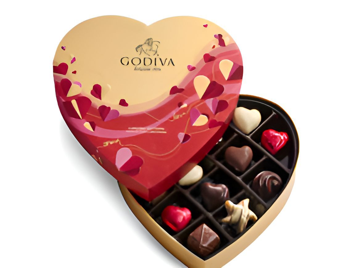 Valentine&#039;s Day Heart Assorted Chocolate Gift Box, 14 pc. (image via godiva.com)