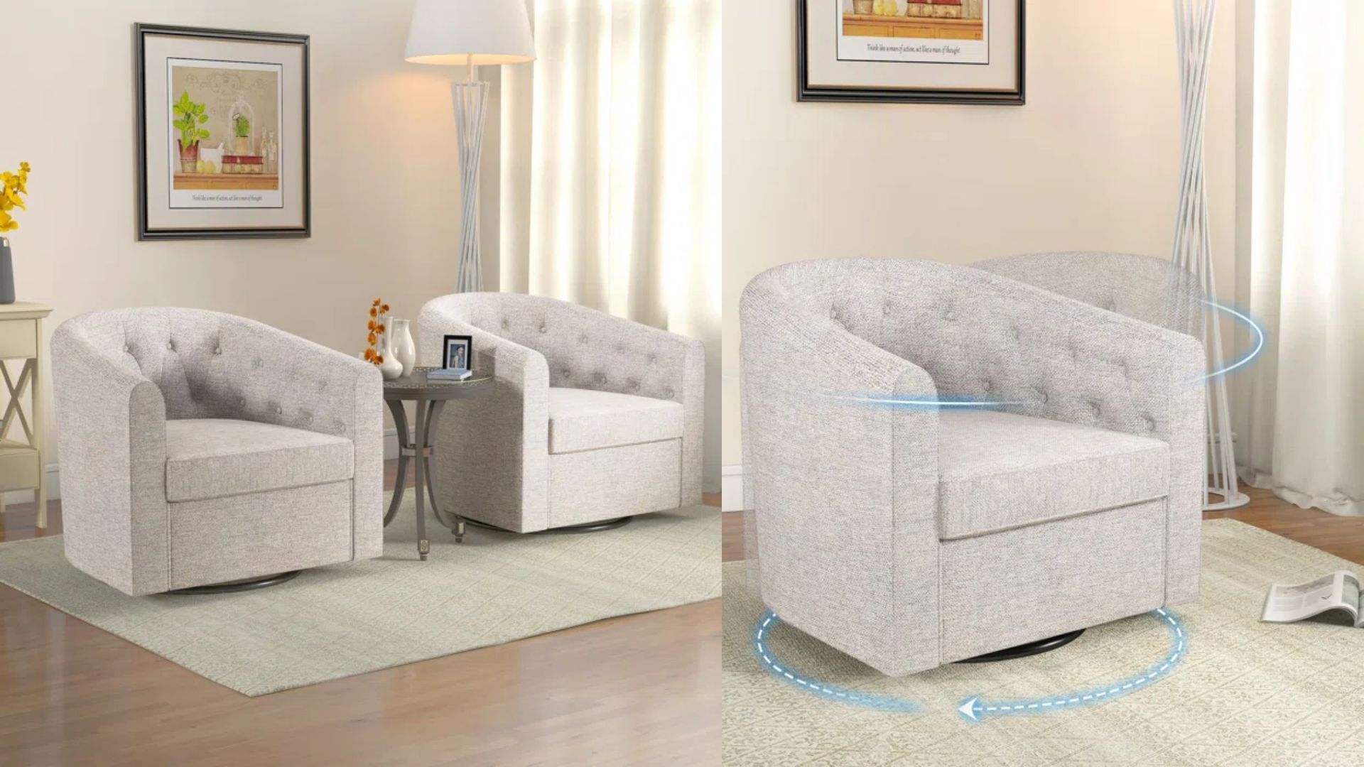 Raulin 28&#039;&#039; Wide Modern Wide Soft Linen Upholstered Tufted Arm Accent Chair (Image via Wayfair)