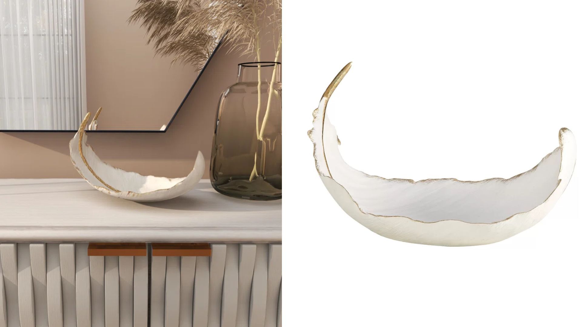 Polystone Curved Feather Bird Decorative Bowl (Image via Wayfair)