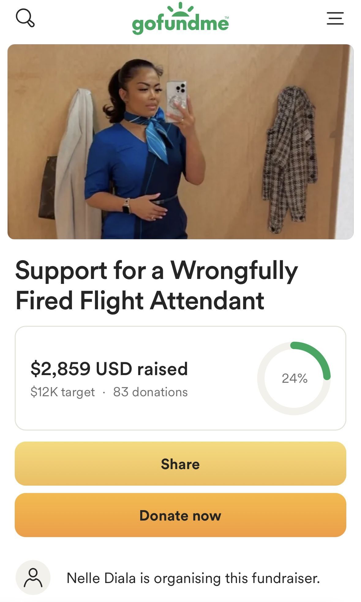 An image from Nelle Diala&#039;s GoFundMe page showing support following a job loss(Image via gofundme/@Nelle Diala)