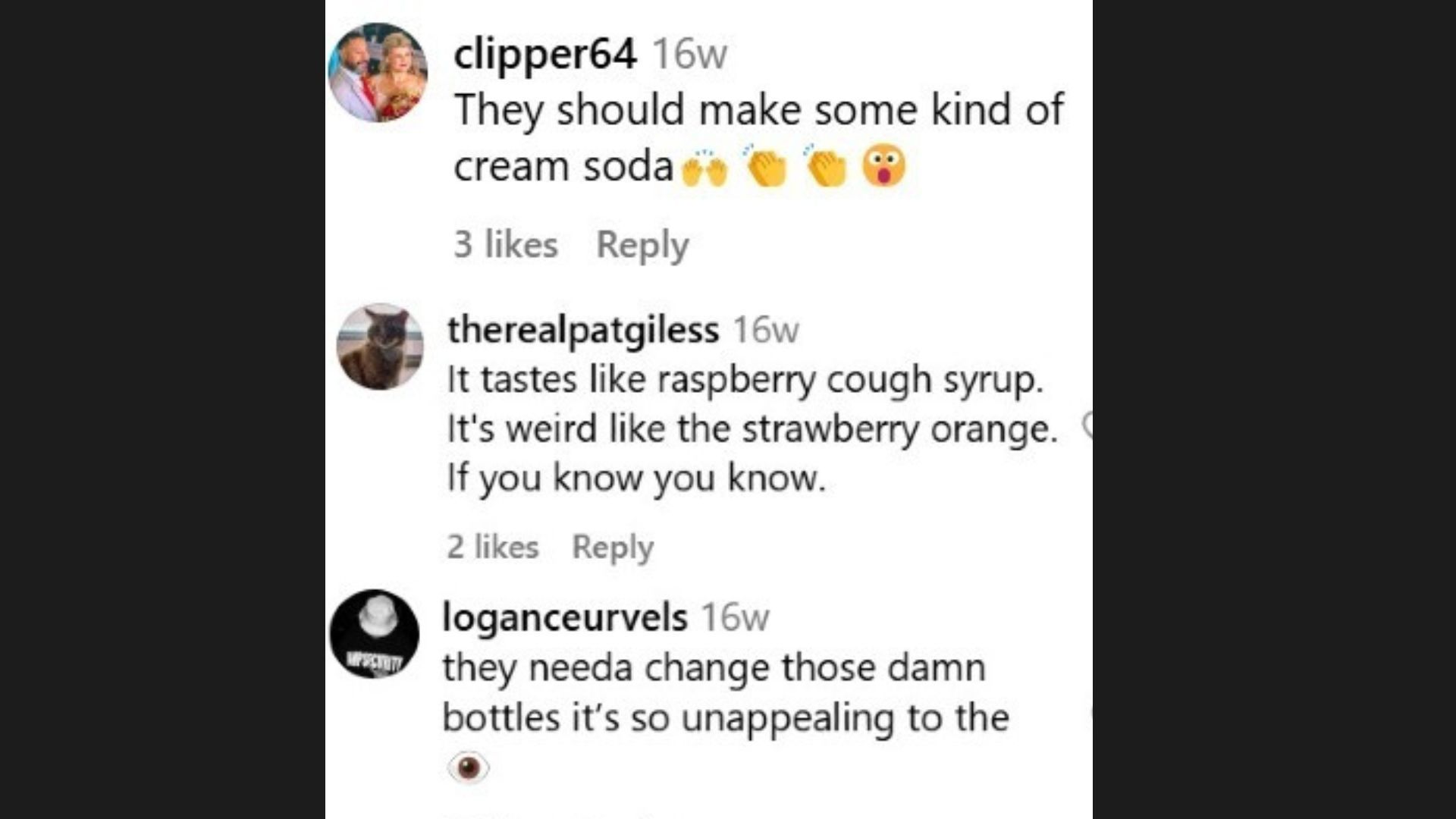 Fans react to Sunkist&rsquo;s Raspberry Blood Orange soda flavor (Image via Instagram/@clipper64 @therealpatgiless @loganceurvels)