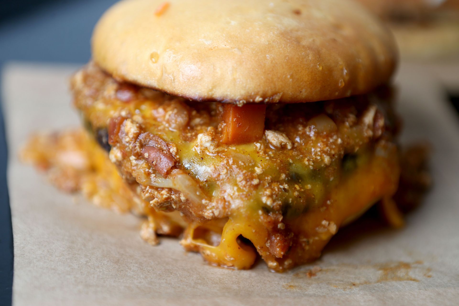 The veggie chili cheeseburger is photographed at Locol in Oakland, Calif., on Tuesday, March 14, 2017. (Anda Chu/Bay Area News Group) - Source: Getty