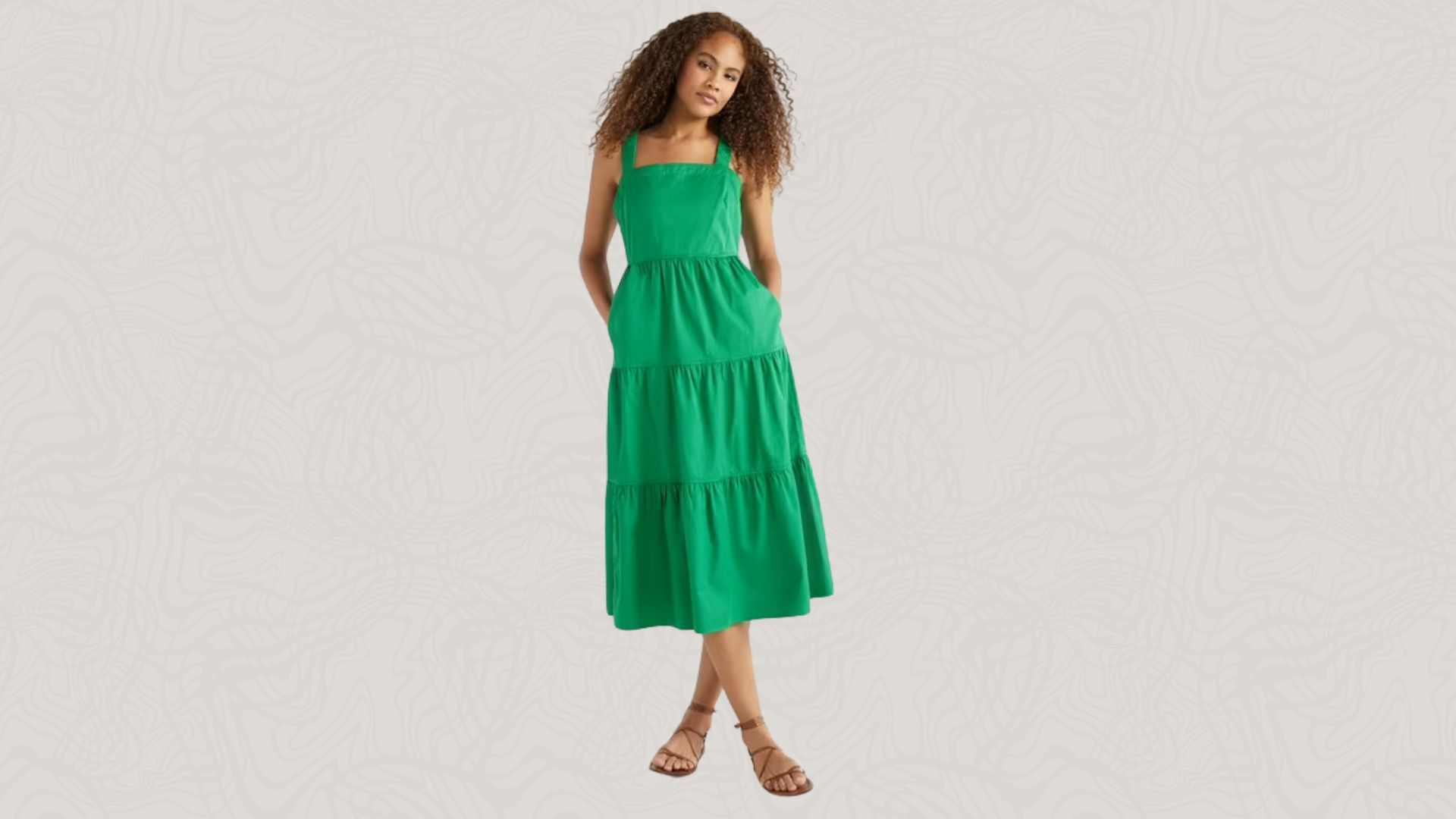 Free Assembly Women&rsquo;s Cotton Tiered Midi Dress with Pockets (Image via Walmart)