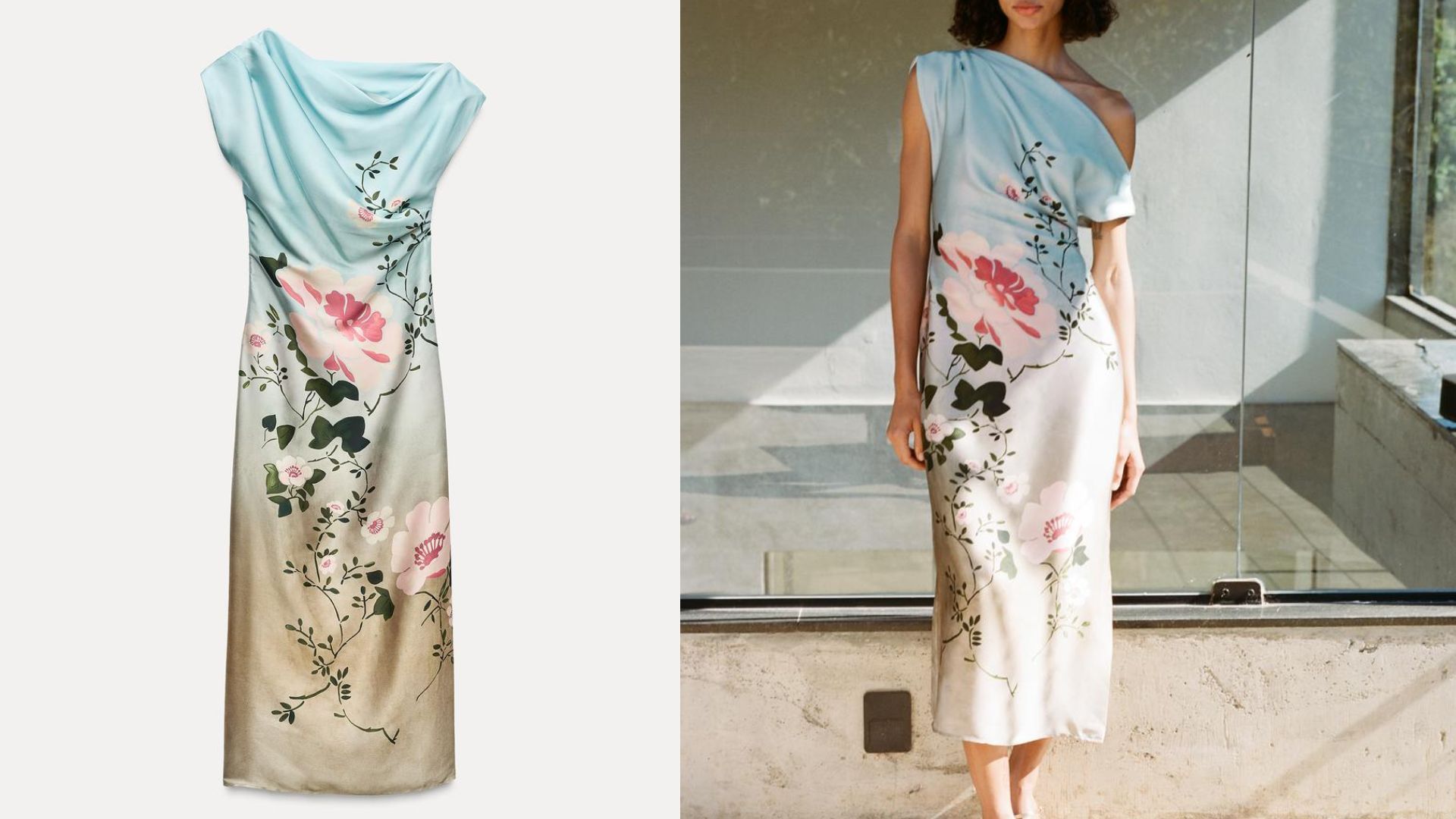 Satin Effect Floral Print Dress (Image via Zara)