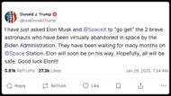 Trump asked Elon Musk to bring the stranded astronauts from the ISS (Image via Truth Social/@realDonaldTrump)