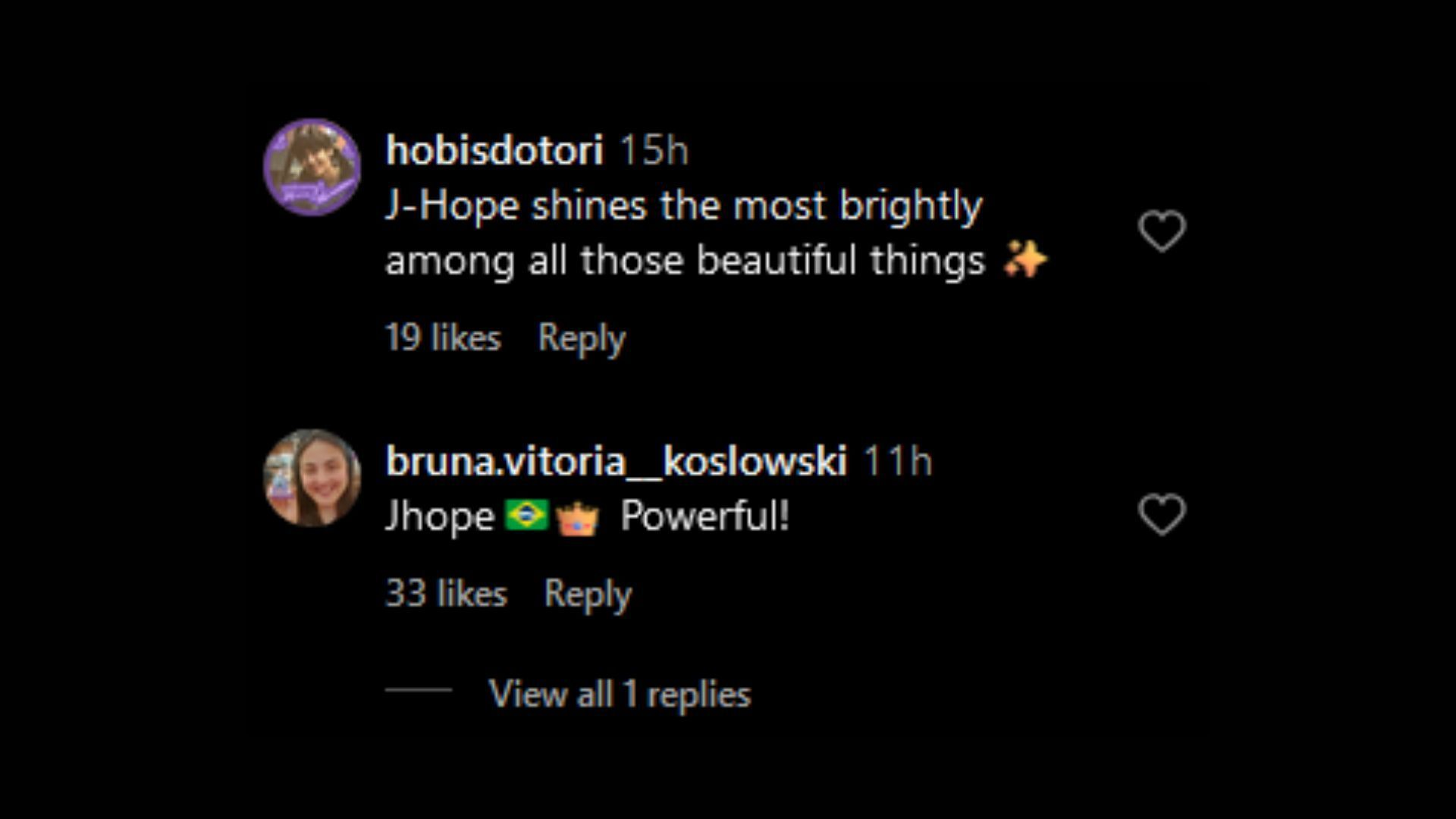 J-Hope Louis Vuitton Instagram comments (Image via Instagram/Louis Vuitton)